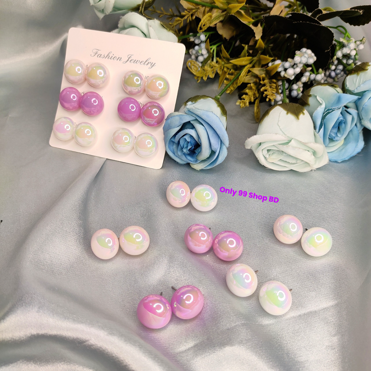 6 Pair Multicolor Charming Stud Earrings